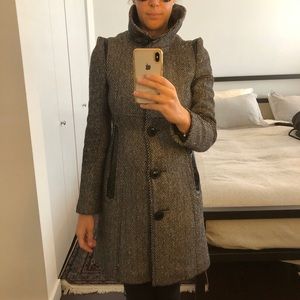 Mackage Tweed Coat with Leather Trim, sz XS